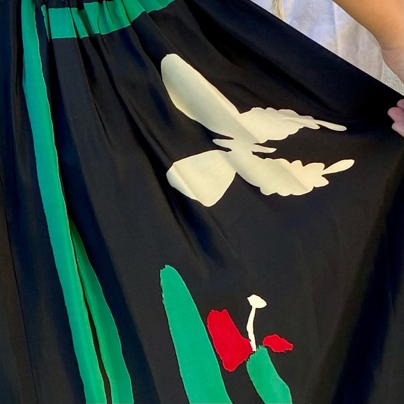 Vintage Silky Floral Tulips Butterfly Long Skirt - Picture 4 of 13